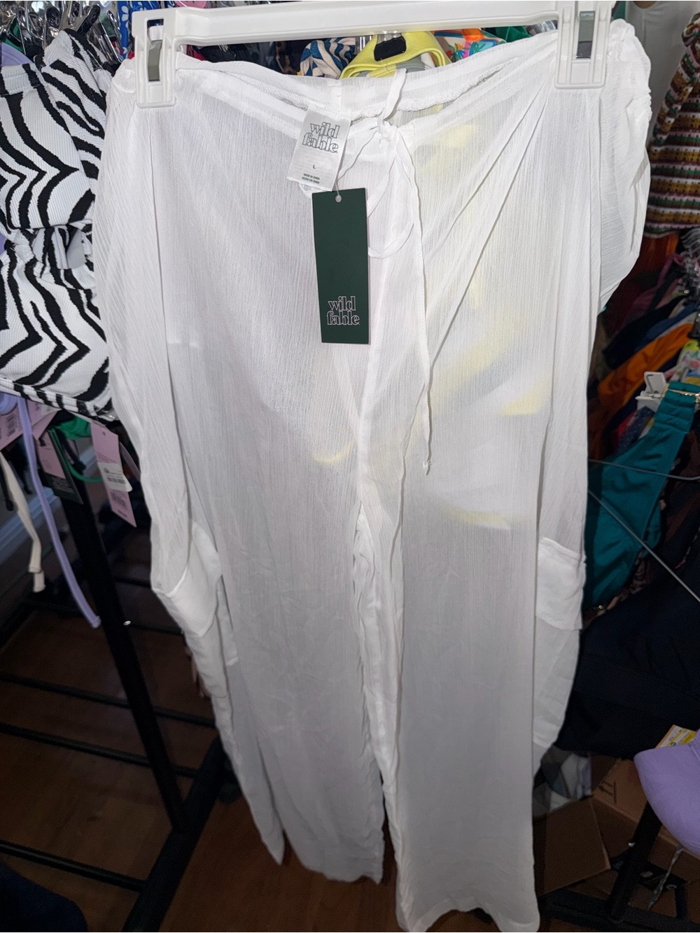 wild fable white flowy drawstring cover-up pants with cargo pockets